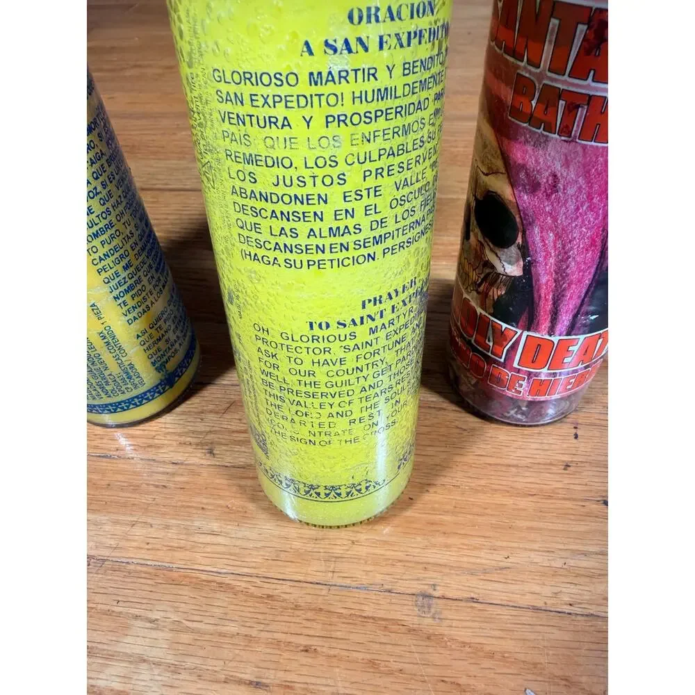 Lot 4 Spiritual Prayer Candles San Simon San Expedito Santa Muerte Bath Herb